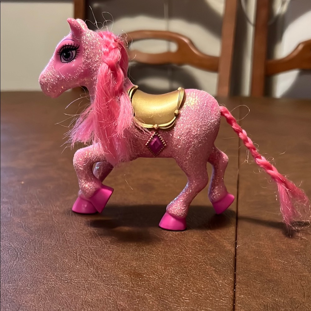 Sparkling Pink Pony Toy with Gold Saddle